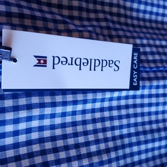 Saddlebred NWT easy care SS blue check button down shirt large classic fit - Picture 5 of 9